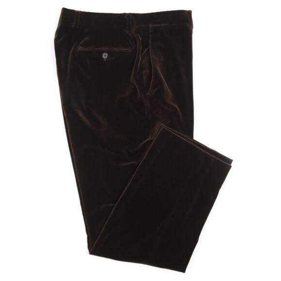 Davide Cenci Dark Brown Velvet Flat Front Pants Trousers 34x29